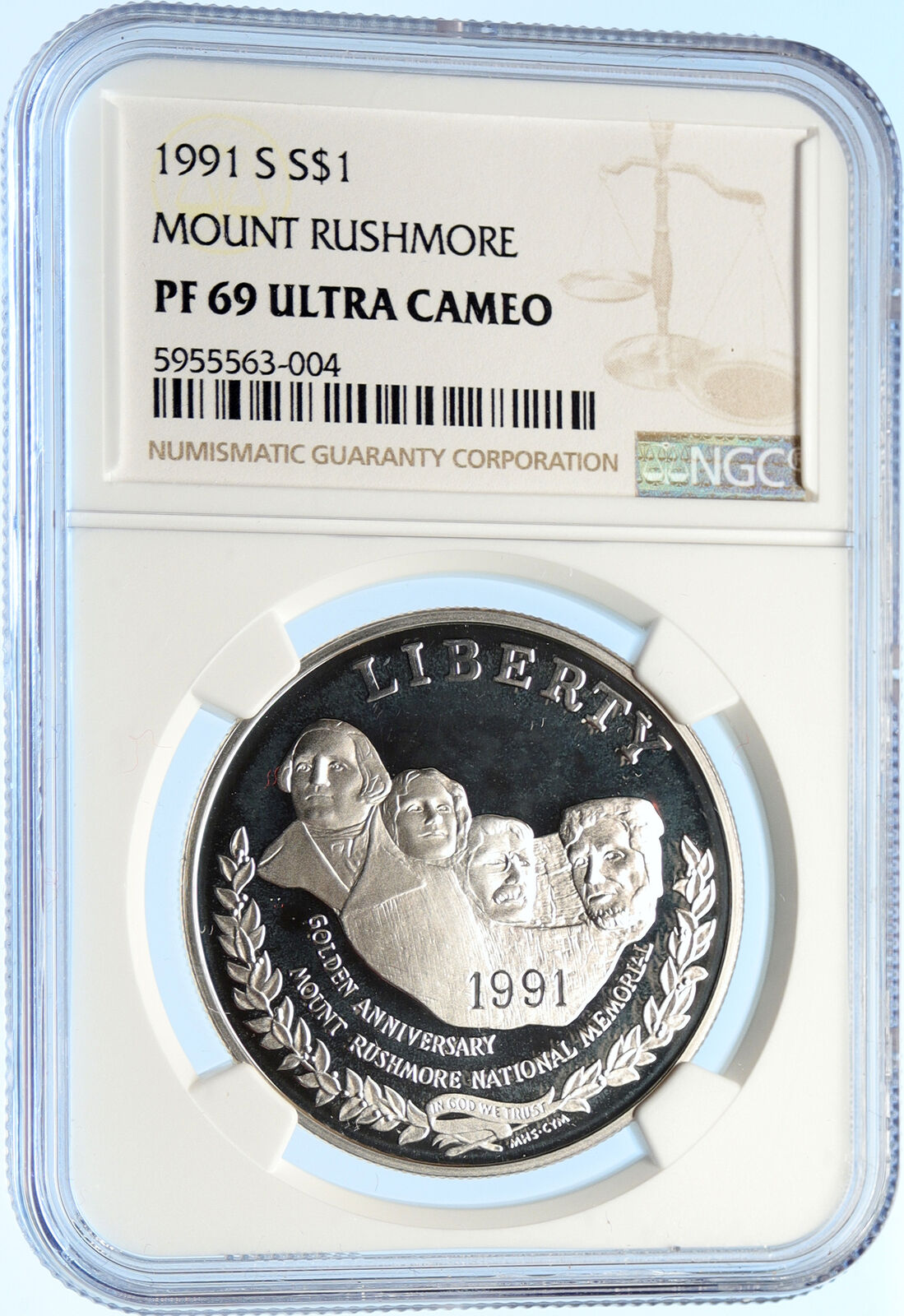 1991 S USA US Mount RUSHMORE Presidents OLD Proof Silver Dollar Coin NGC i97840