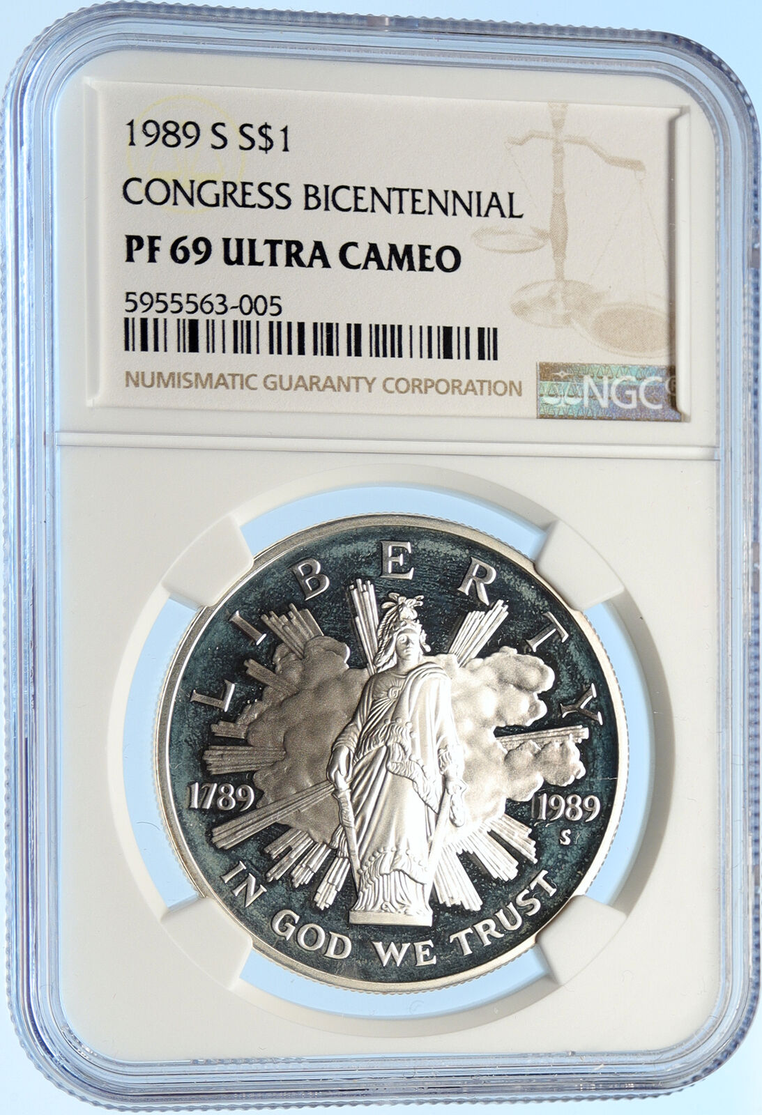 1989 S UNITED STATES USA Congress Bicentennial OLD SILVER Dollar Coin NGC i97841