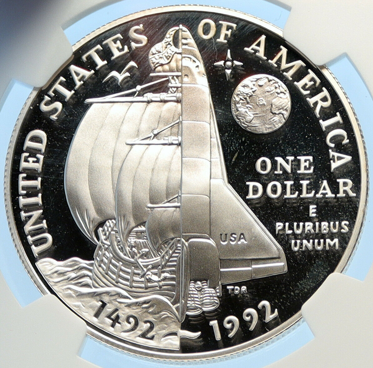 1992 P USA US Columbus NASA Space Shuttle Proof Silver Dollar Coin NGC i97842