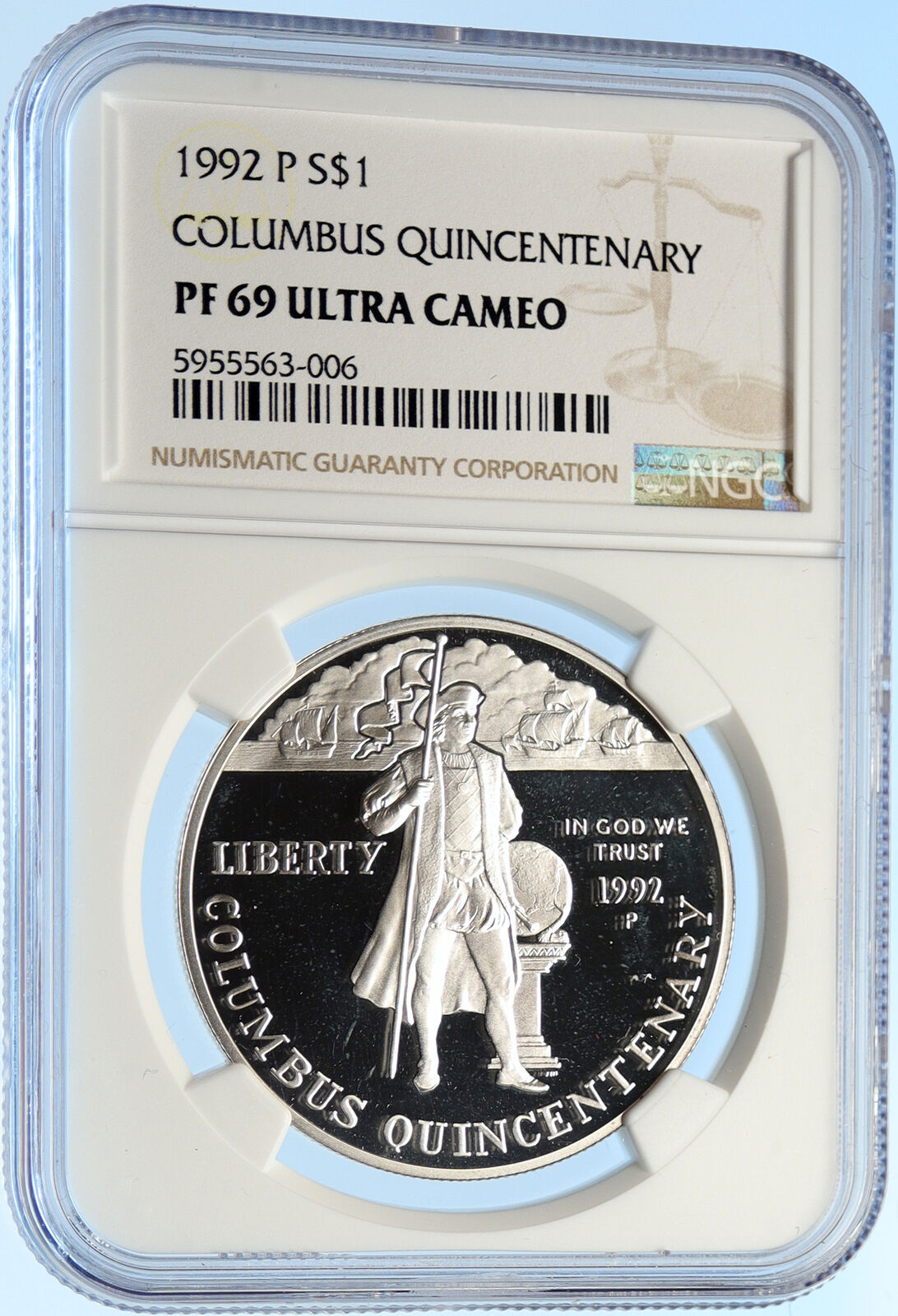 1992 P USA US Columbus NASA Space Shuttle Proof Silver Dollar Coin NGC i97842