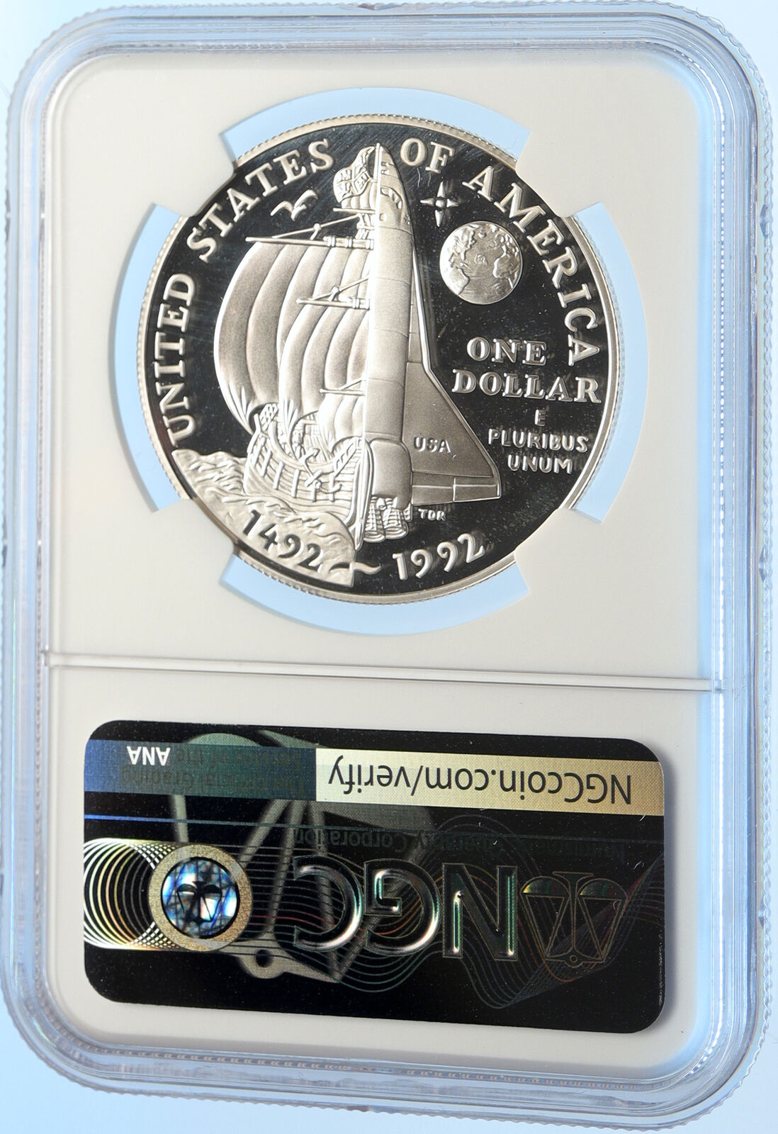 1992 P USA US Columbus NASA Space Shuttle Proof Silver Dollar Coin NGC i97842