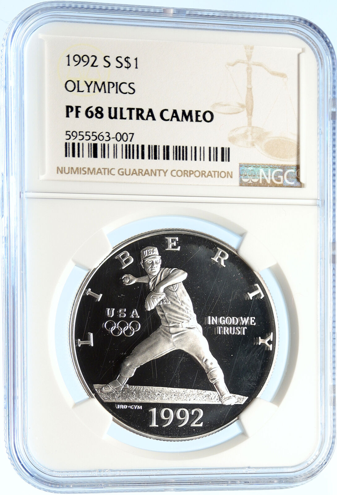 1992S UNITED STATES US XXV Olympics Baseball Proof Silver Dollar Coin NGC i97843