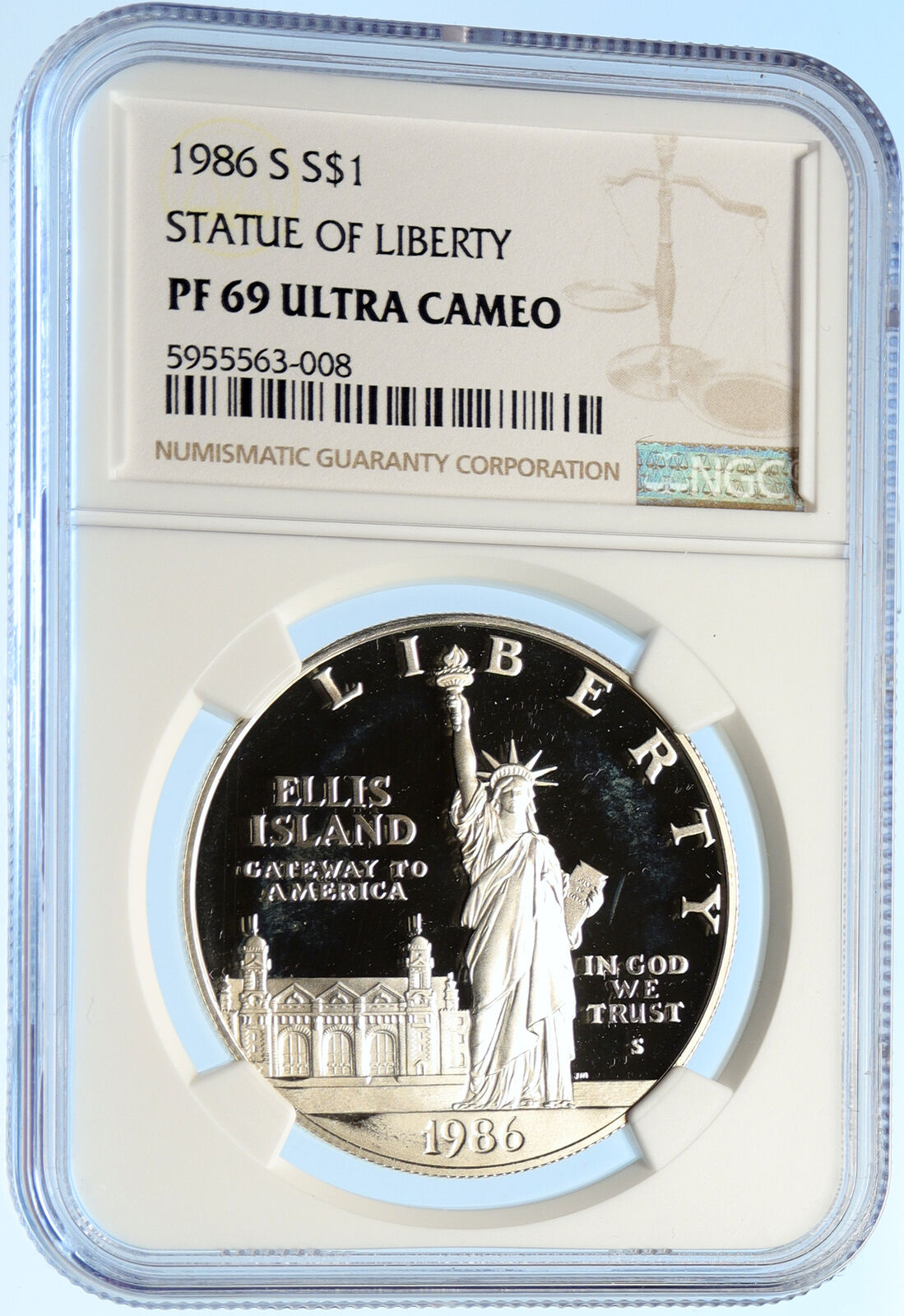 1986 S UNITED STATES Ellis Island Statue Liberty Silver Dollar Coin NGC i97844