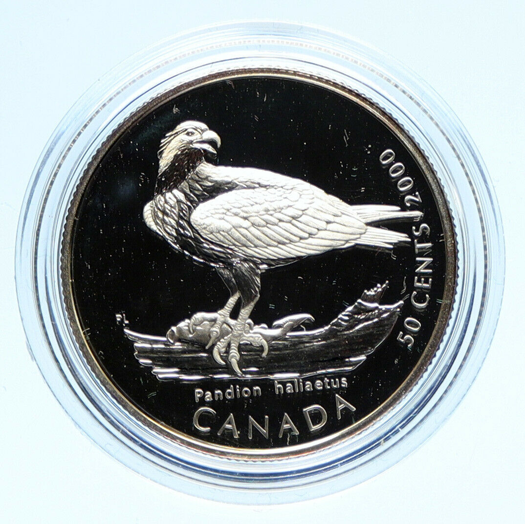 2000 CANADA Queen Elizabeth II Wildlife OSPREY BIRD Proof Silver 50c Coin i96194