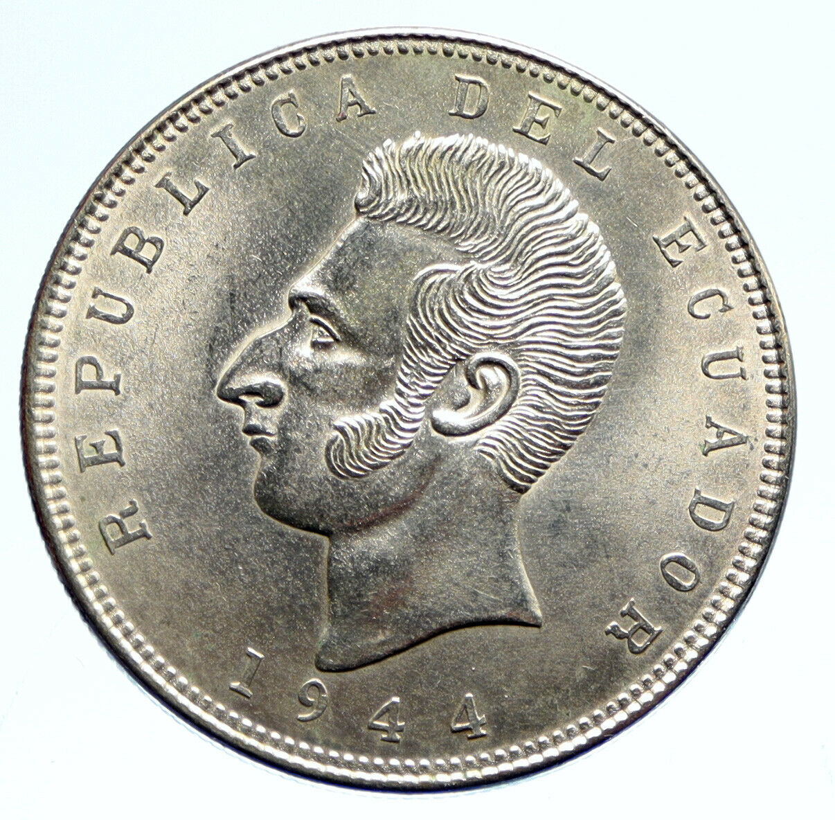 1944 ECUADOR Antonio Jose de Sucre y Alcala VINTAGE Silver 5 Sucres Coin i96083
