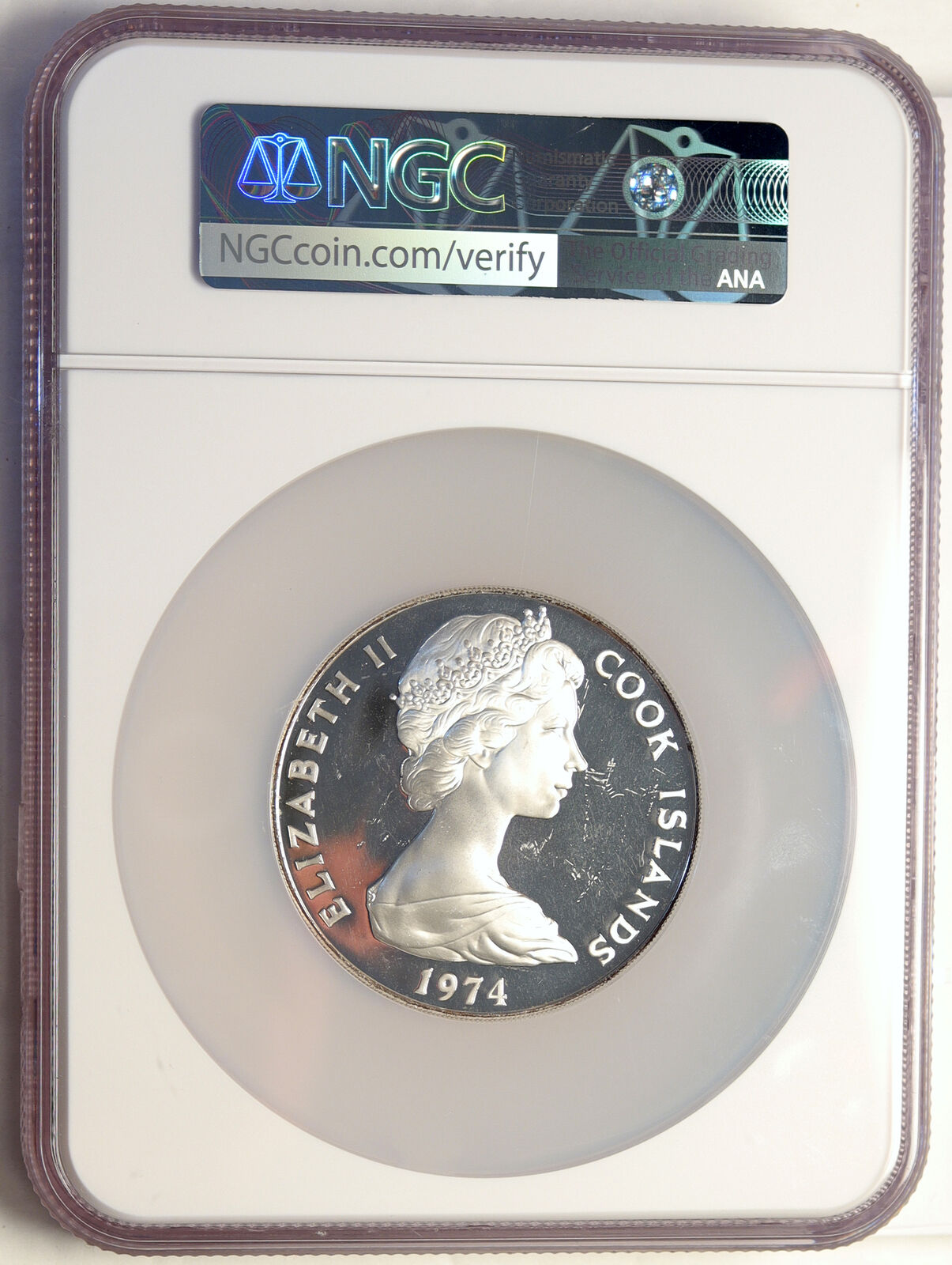 1974 COOK ISLANDS Elizabeth II WINSTON CHURCHILL Old Silver $50 Coin NGC i98554