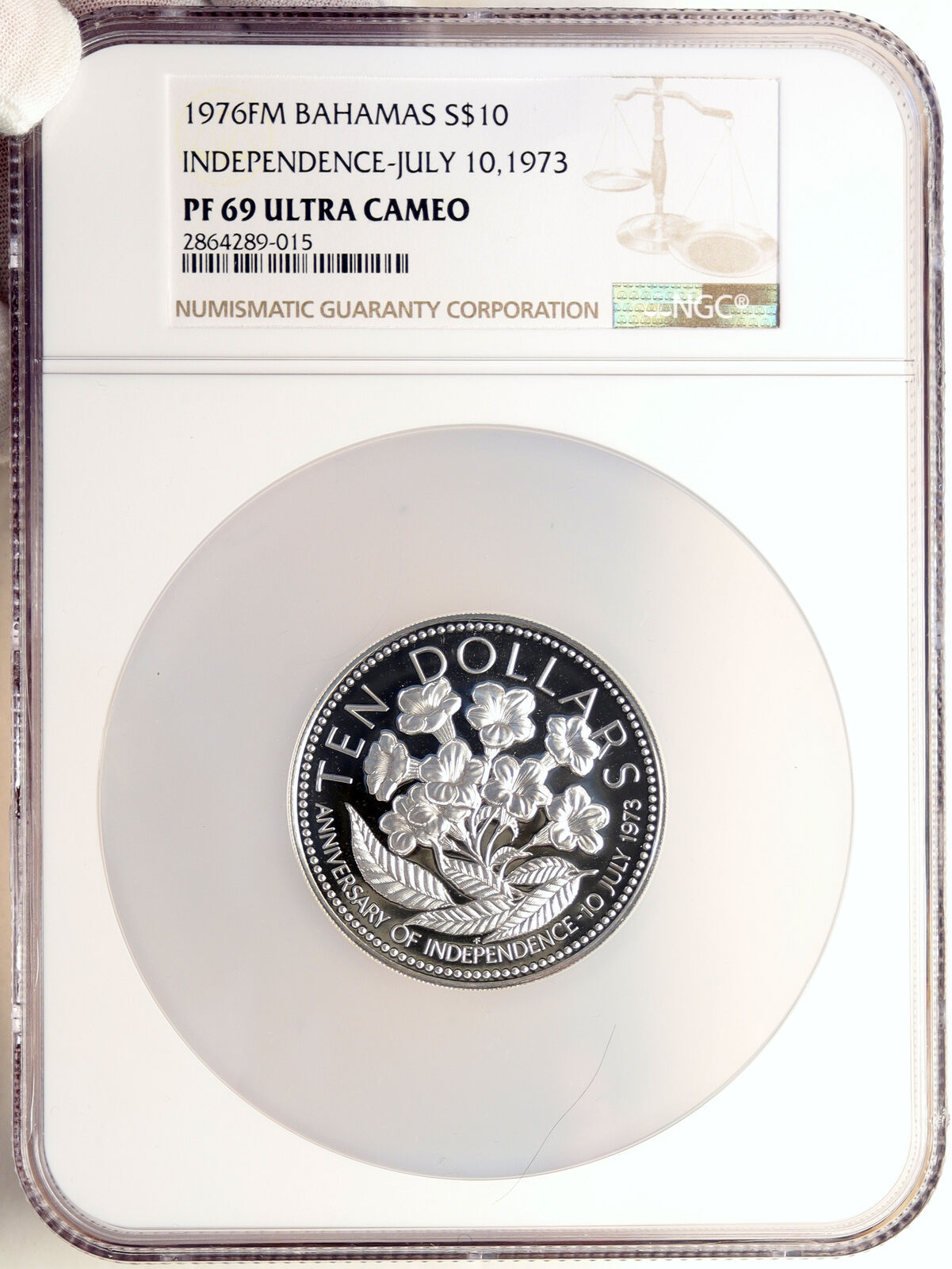 1976 The BAHAMAS Independence Flowers VINTAGE Proof Silver $10 Coin NGC i98546