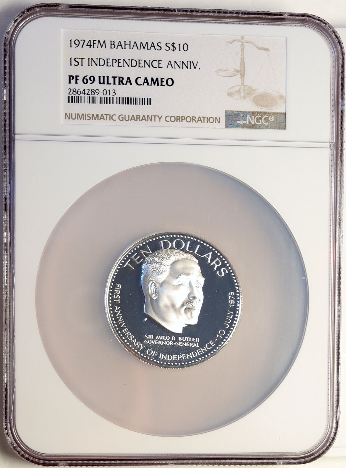 1974 BAHAMAS Large Independence Milo Butler OLD Proof Silver $10 NGC Coin i98552