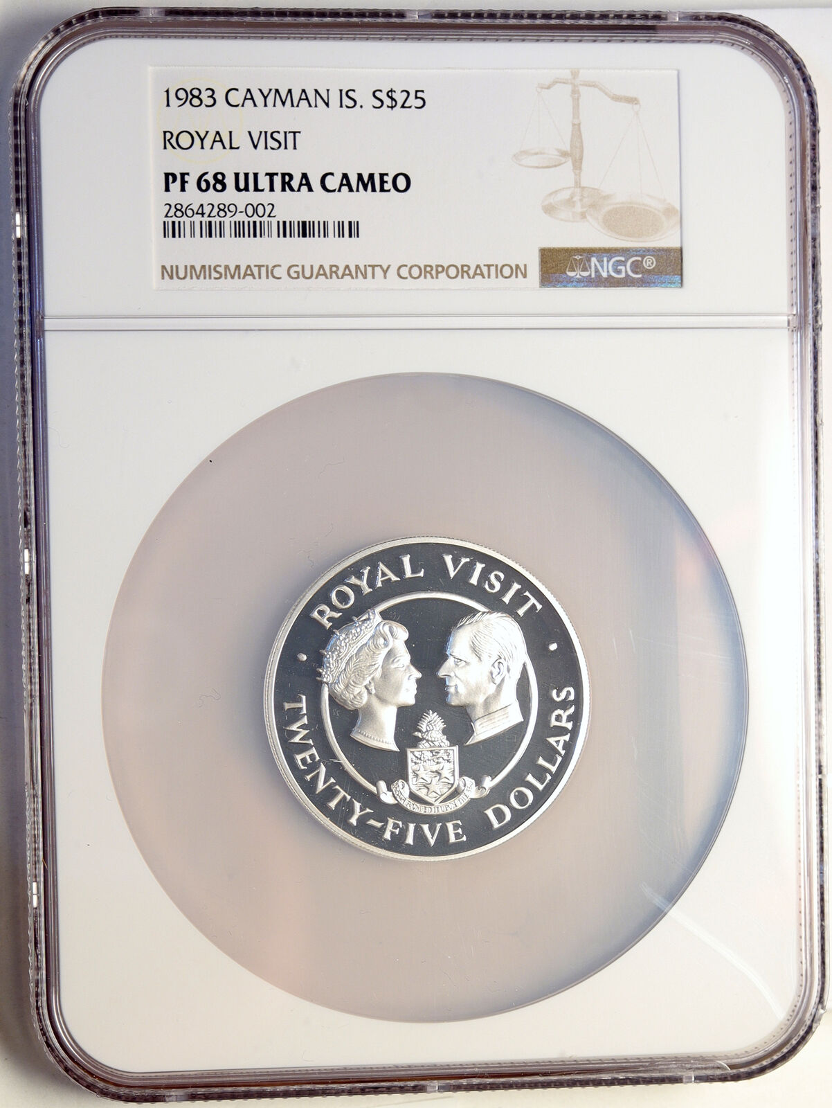 1983 CAYMAN ISLANDS Elizabeth II ROYAL VISIT Proof Silver $25 Coin NGC i98558