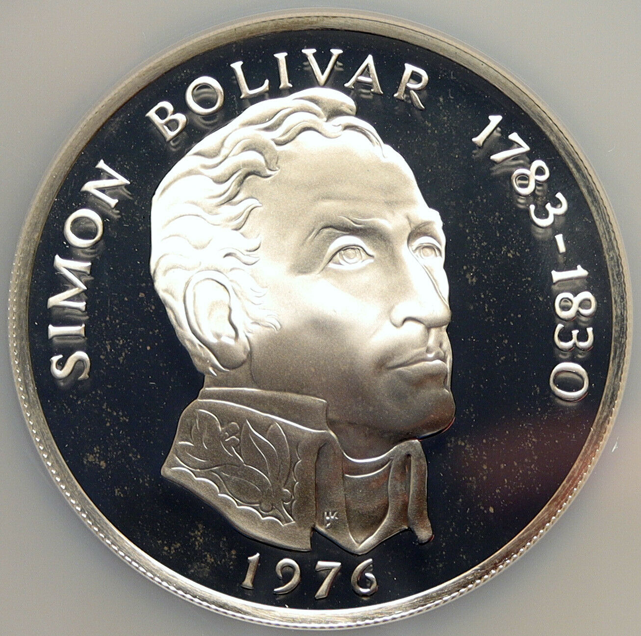 1976 PANAMA Huge Proof Silver 3.8oz 20 Balboas Coin w SIMON BOLIVAR NGC i98555