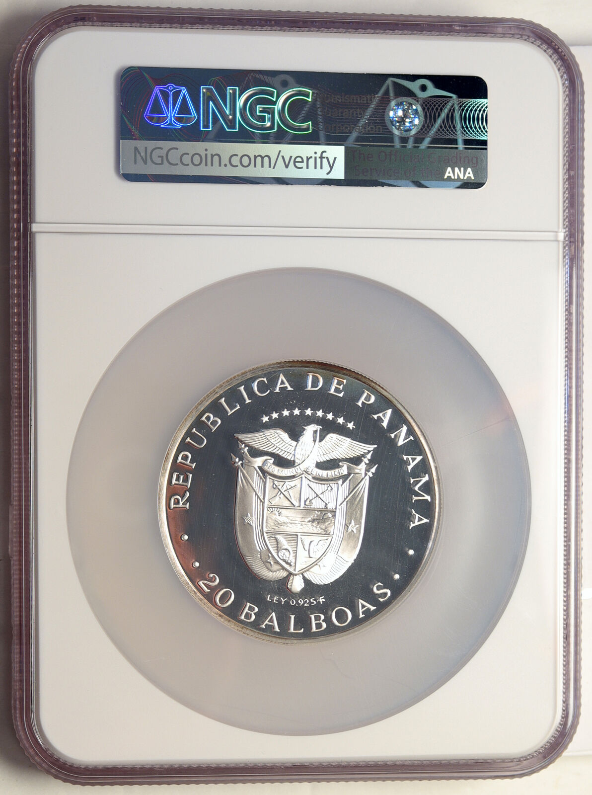 1976 PANAMA Huge Proof Silver 3.8oz 20 Balboas Coin w SIMON BOLIVAR NGC i98555