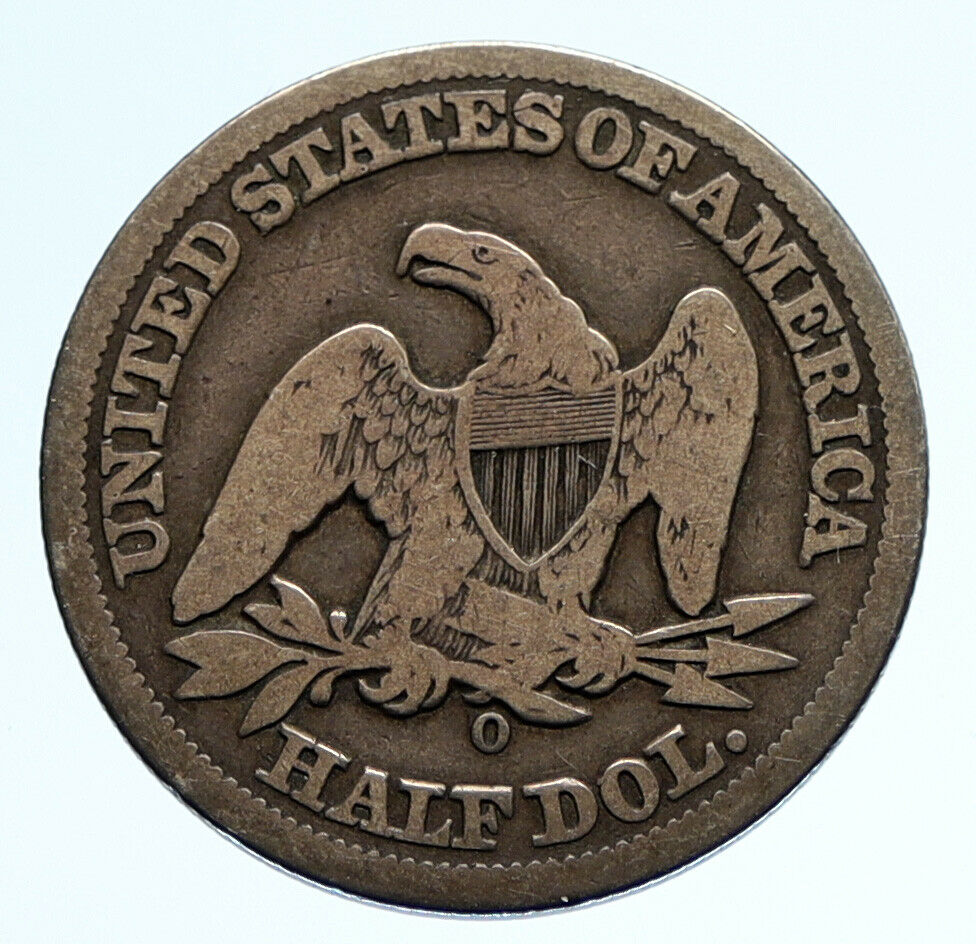 1858 O UNITED STATES US Silver SEATED LIBERTY Half Dollar Coin w EAGLE i96538