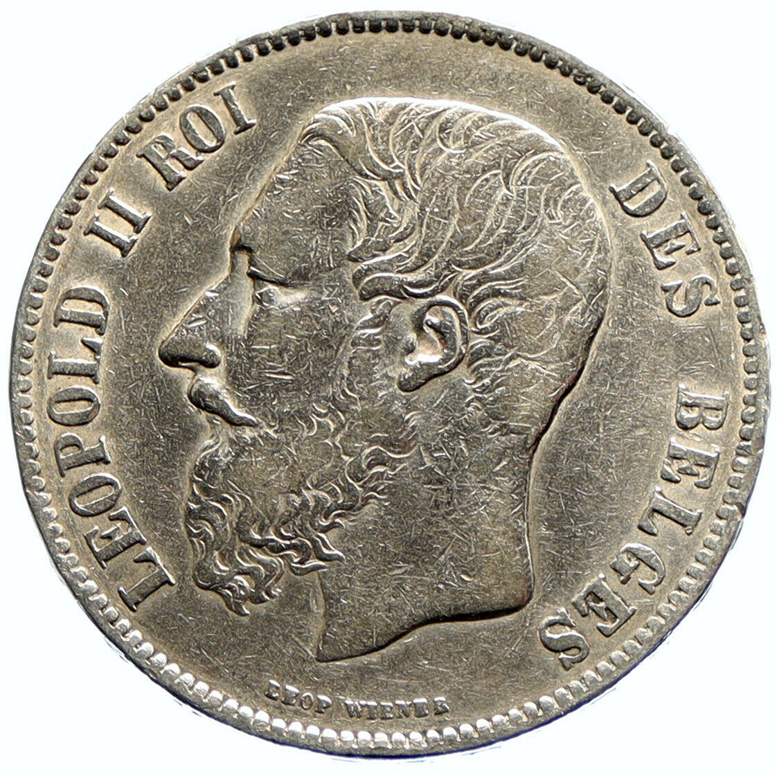 1873 BELGIUM with King LEOPOLD II and LION Genuine Silver 5 Francs Coin i96582