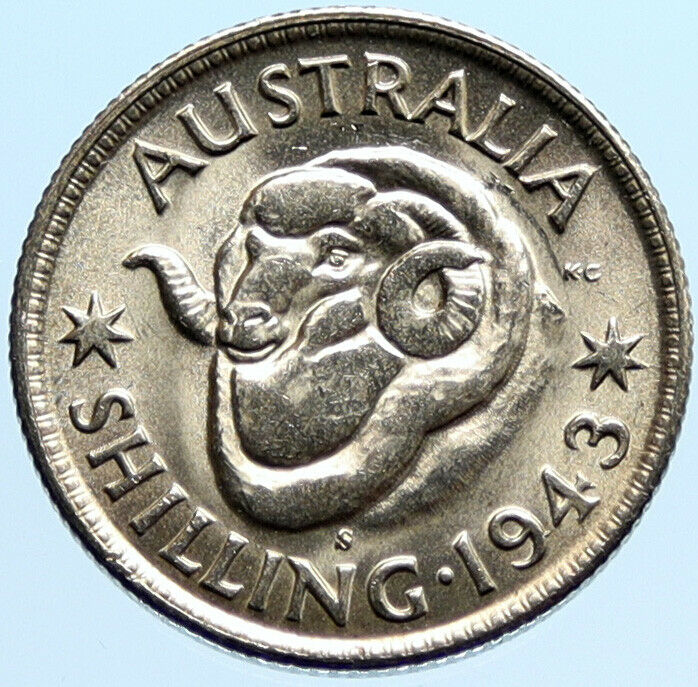 1943S AUSTRALIA King George VI of United Kingdom Silver Shilling Coin RAM i96590