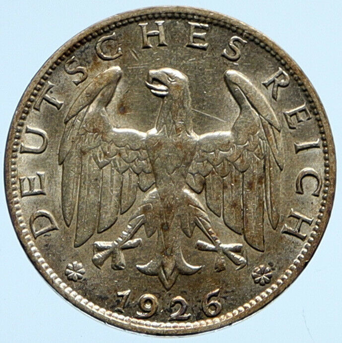 1926 A GERMANY Weimar Republic EAGLE Antique OLD Silver Mark German Coin i96569