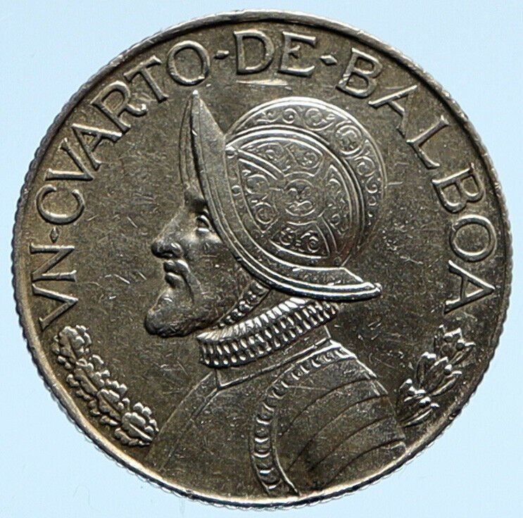 1962 PANAMA Antique VINTAGE Spanish CONQUISTADOR Silver 1/4 Balboa Coin i96578