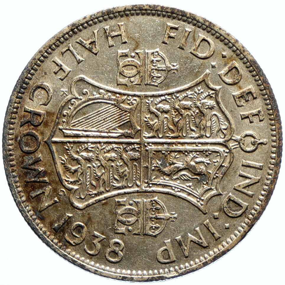 1938 Great Britain United Kingdom UK GEORGE VI Silver 1/2 Half Crown Coin i96566