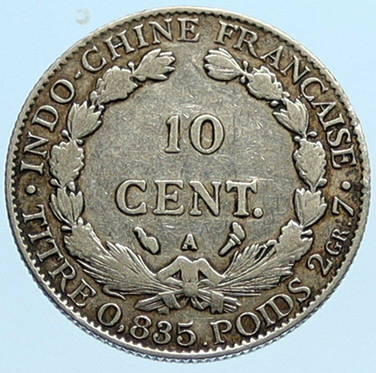 1900 A FRENCH INDO-CHINA Antique Silver 10 Centimes Coin France Republic i96587