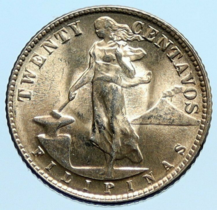 1944 D PHILIPPINES Under US Administration Eagle Silver 20 Centavos Coin i96586