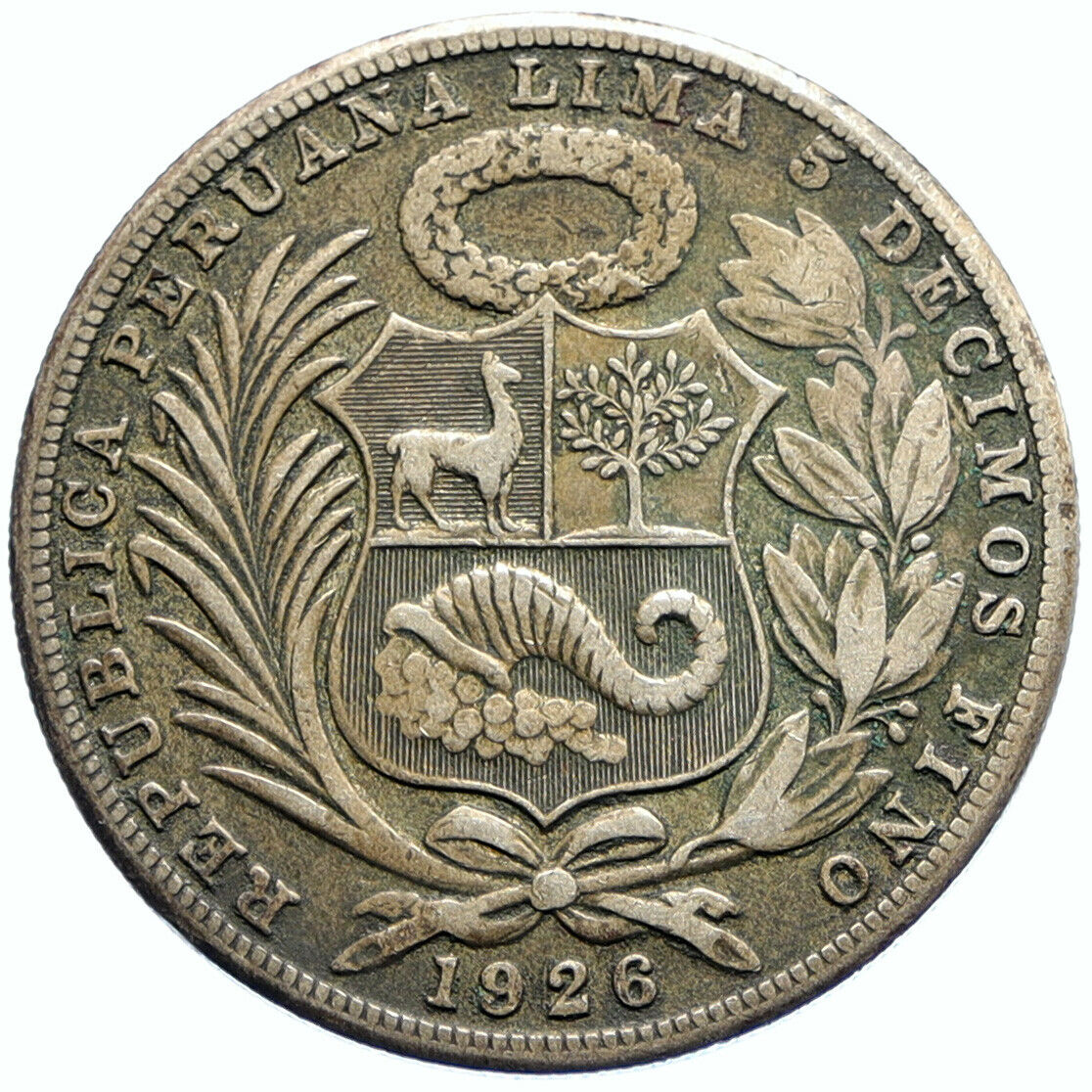 1926 PERU South America 1 SOL Antique BIG Original Silver Peruvian Coin i96580