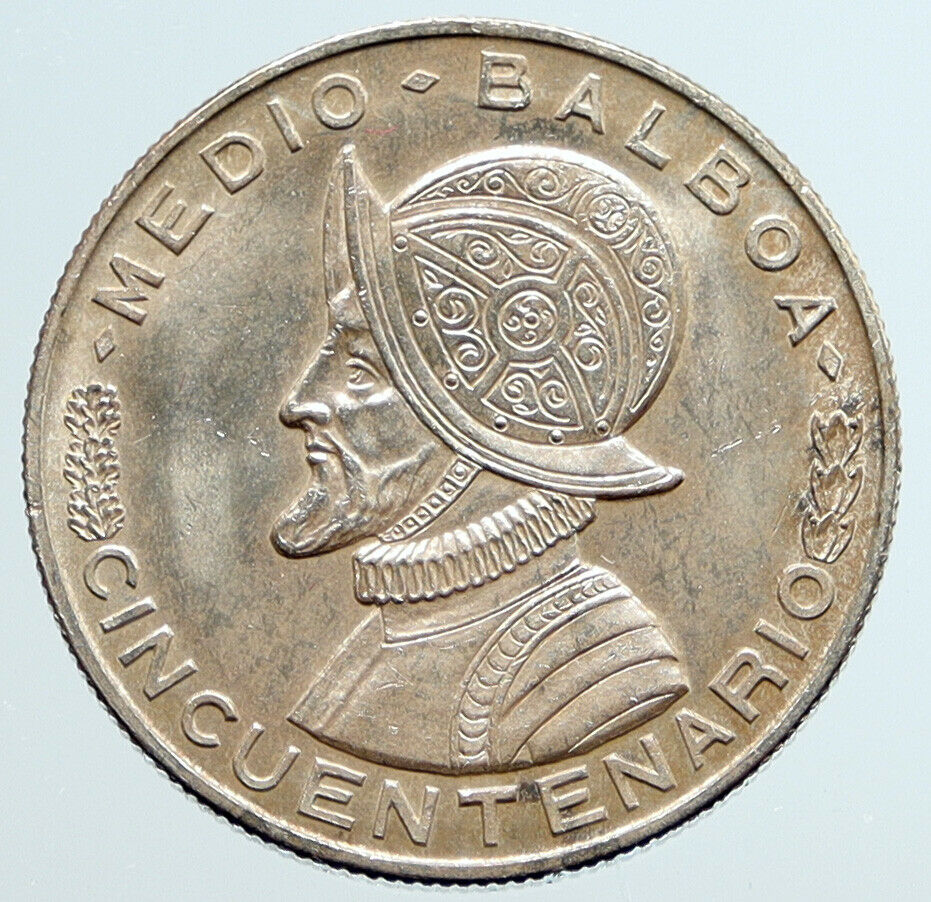 1953 PANAMA Spanish Conquistador Hero VINTAGE OLD Silver 1/2 BALBOA Coin i96659