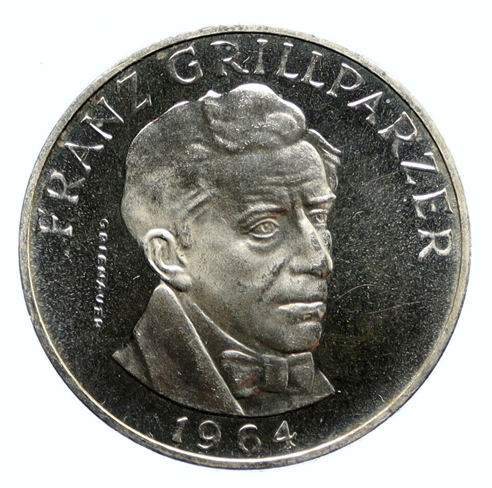 1964 AUSTRIA with Writer Franz Grillparzer PROOF Silver 25 Schilling Coin i96418