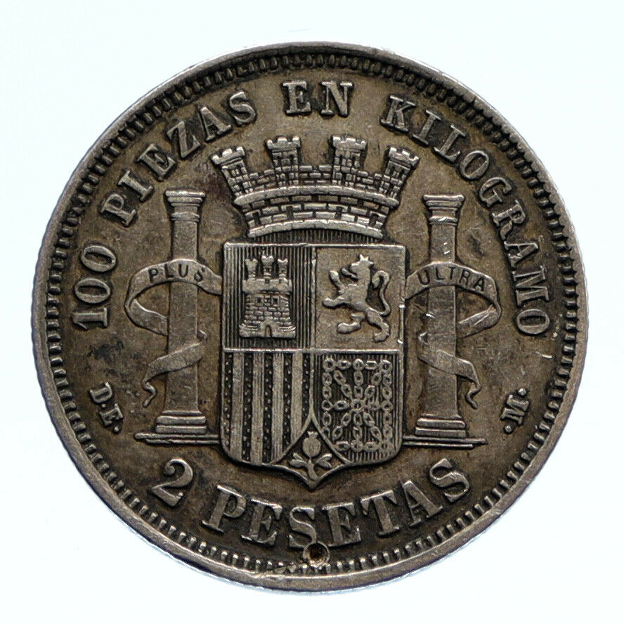 1870 SPAIN Provisional Government Liberty ANTIQUE Silver 2 Pesetas Coin i96420