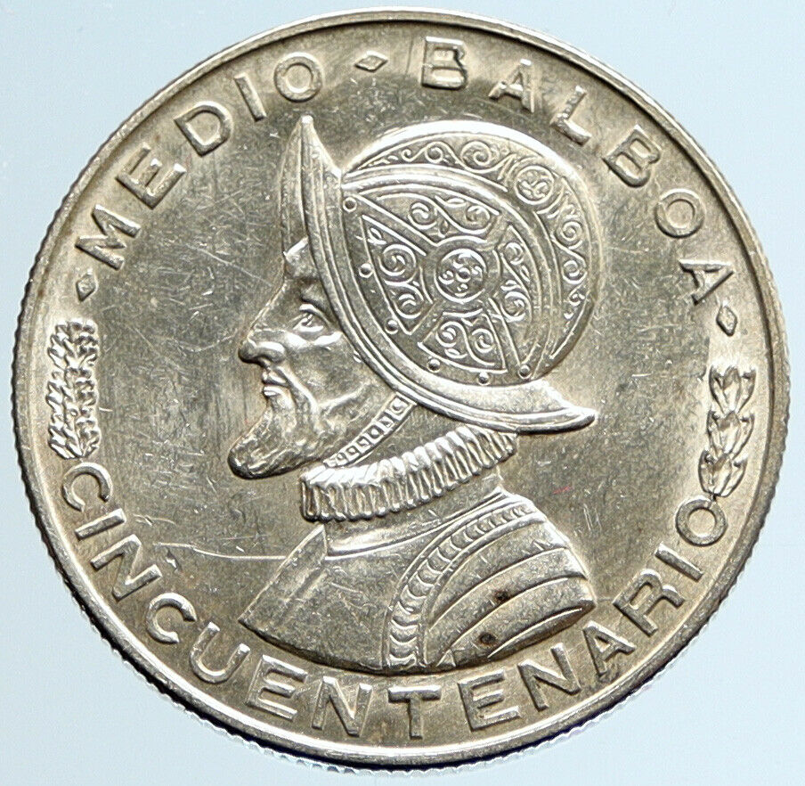 1953 PANAMA Spanish Conquistador Hero VINTAGE OLD Silver 1/2 BALBOA Coin i96723