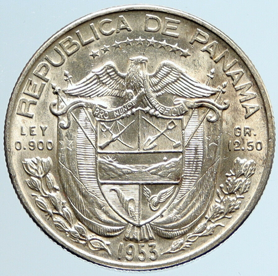 1953 PANAMA Spanish Conquistador Hero VINTAGE OLD Silver 1/2 BALBOA Coin i96723