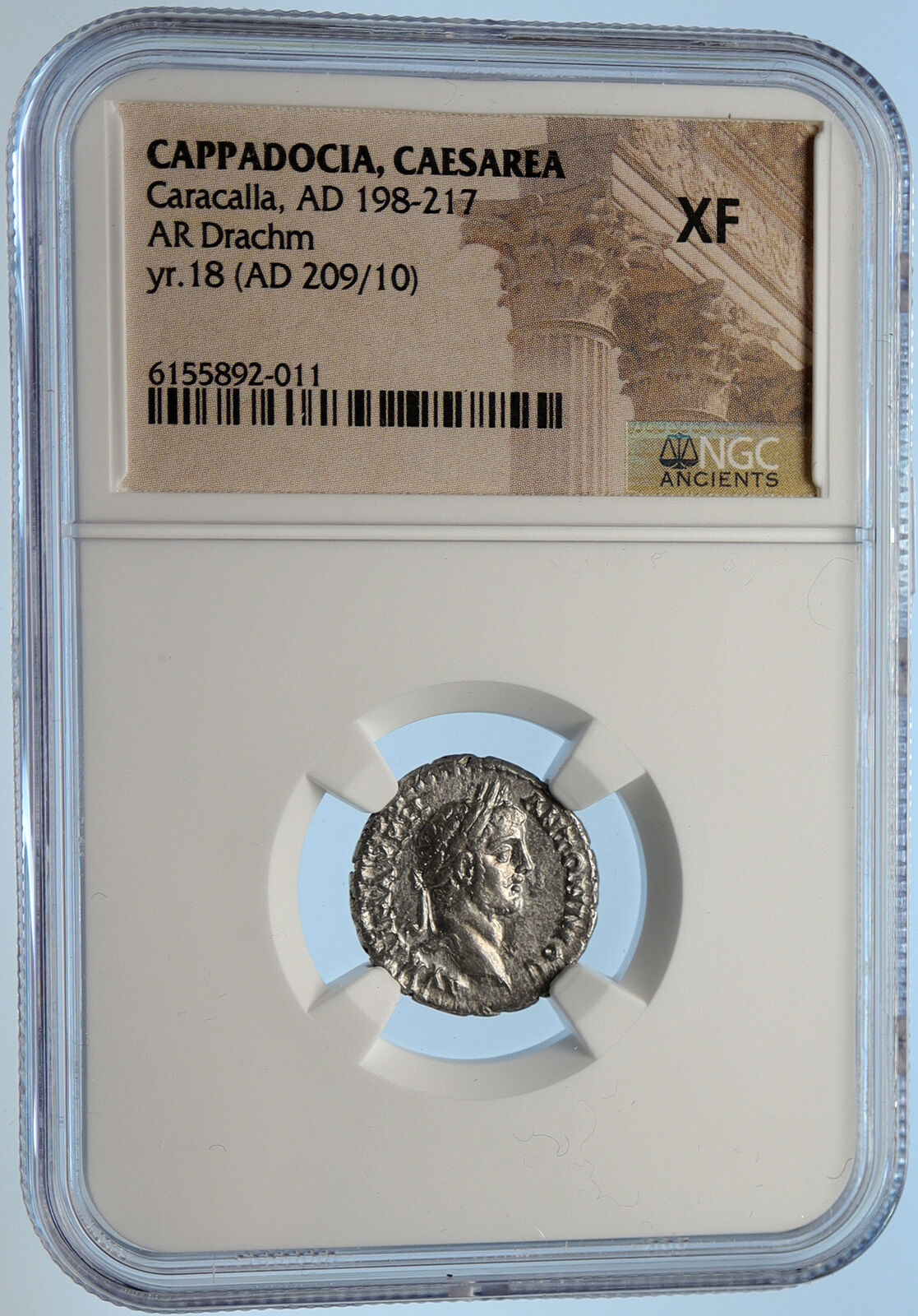 CARACALLA Ancient Vintage 209AD Silver Roman DRACHM Coin CAPPADOCIA NGC i95657