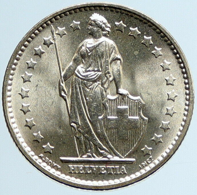 1965 B SWITZERLAND HELVETIA Symbolizes SWISS Nation SILVER 1 Franc Coin i96716