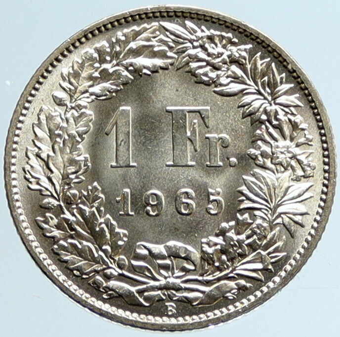 1965 B SWITZERLAND HELVETIA Symbolizes SWISS Nation SILVER 1 Franc Coin i96716