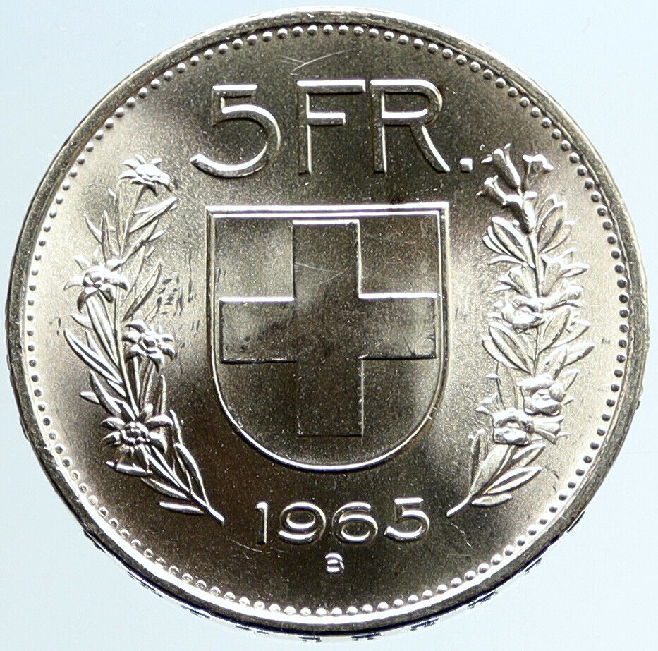 1965 B Switzerland Founding HERO WILLIAM TELL 5 Francs Silver Swiss Coin i96722