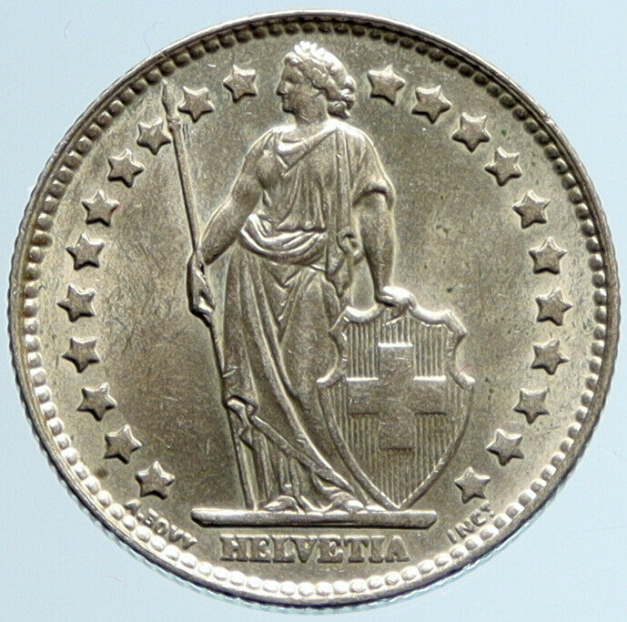 1964 B SWITZERLAND HELVETIA Symbolizes SWISS Nation SILVER 1 Franc Coin i96717