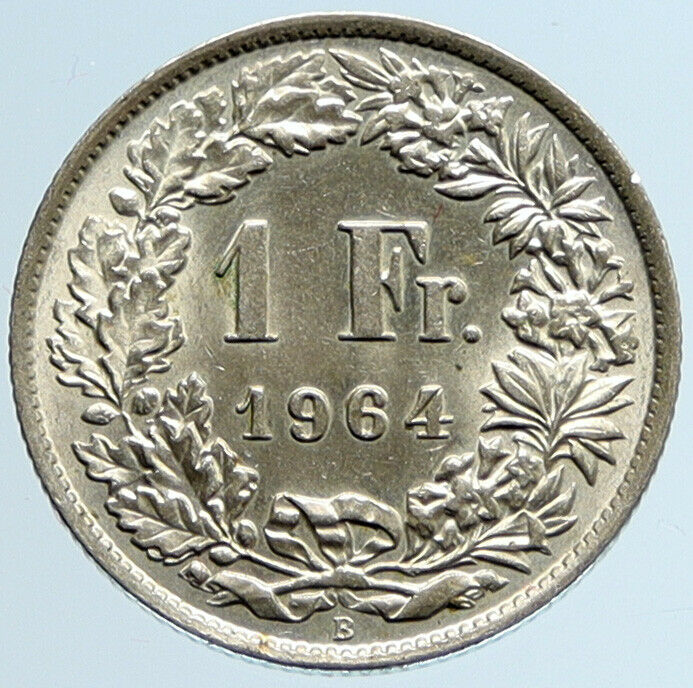 1964 B SWITZERLAND HELVETIA Symbolizes SWISS Nation SILVER 1 Franc Coin i96717