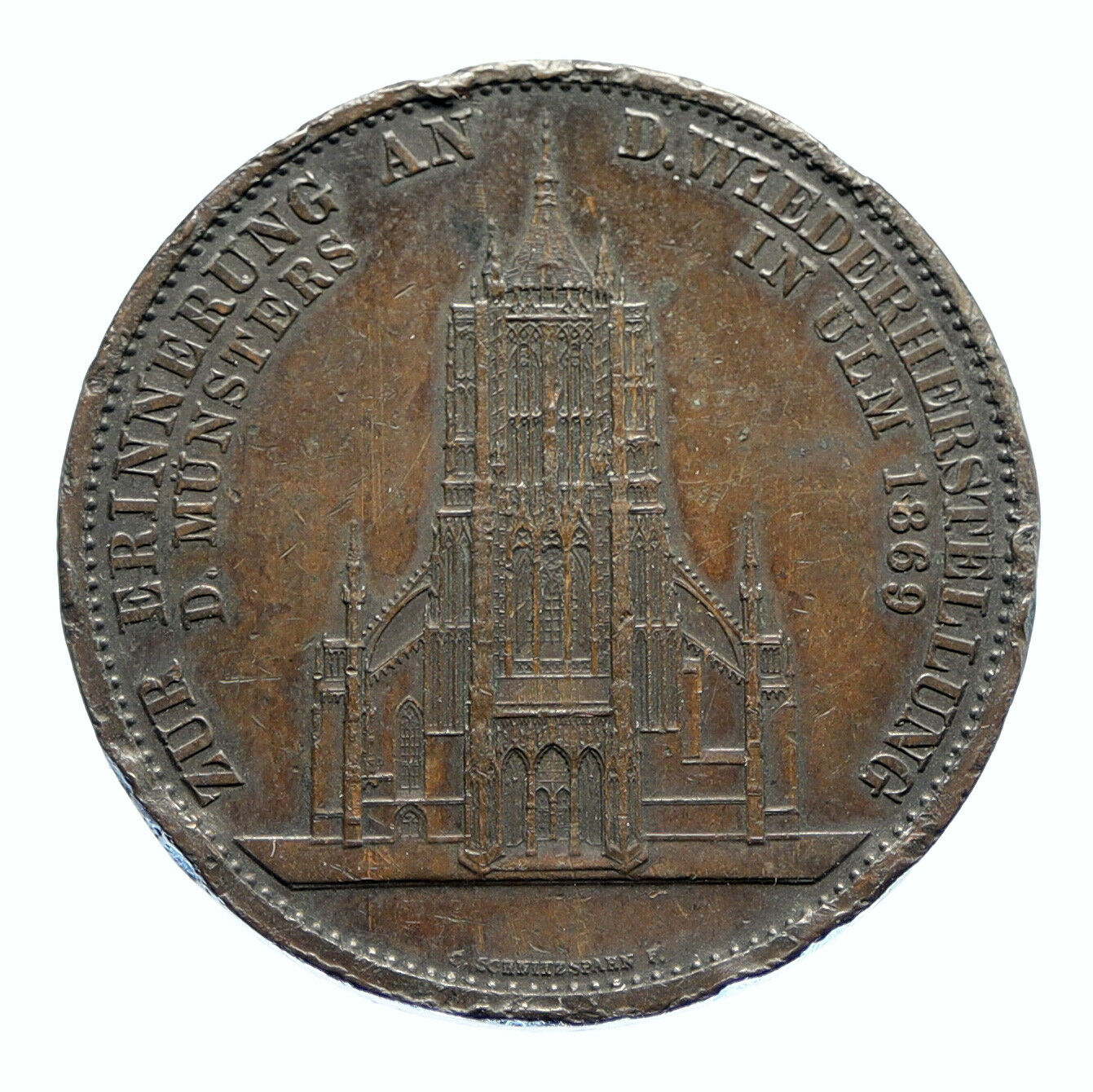 1923 GERMANY German States ULM CATHEDRAL Free City ANTIQUE VINTAGE Medal i96474