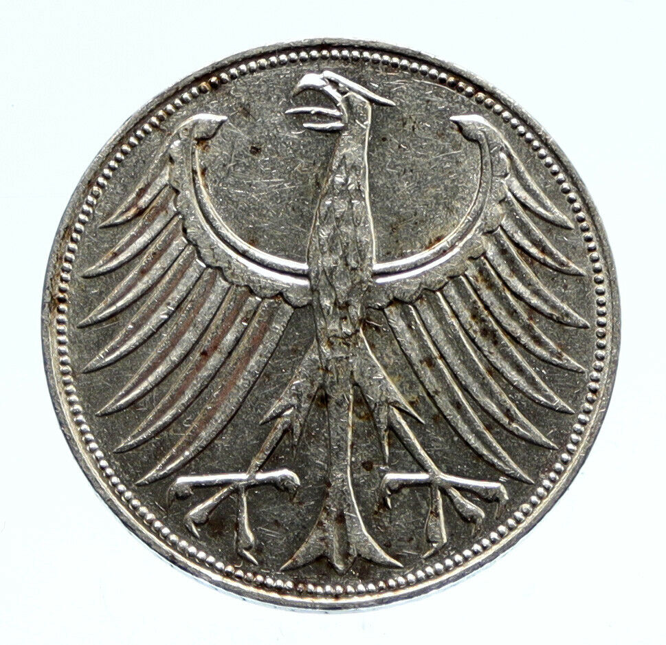 1968 D GERMANY Vintage Winged Eagle OLD German Large 5 Mark Silver Coin i96468