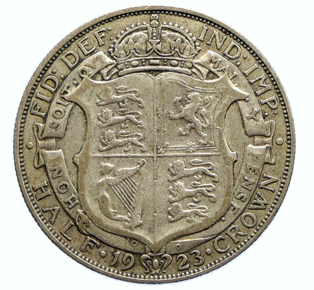 1923 Great Britain United Kingdom UK King GEORGE V Silver Half Crown Coin i96529