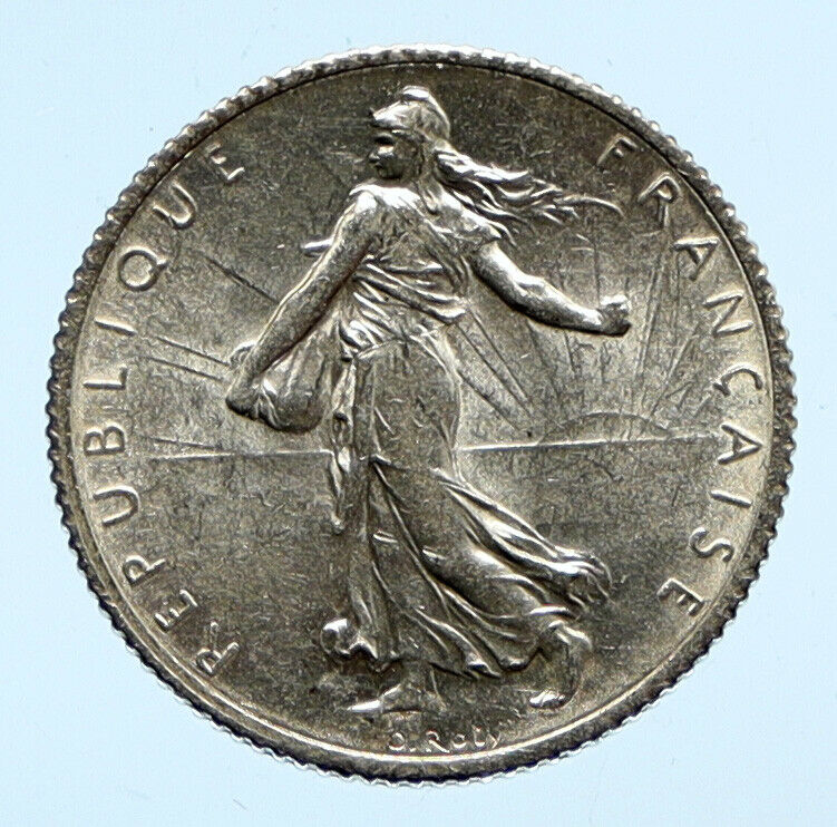 1917 FRANCE La Semeuse Sower Woman ANTIQUE OLD Silver 1 Franc French Coin i96479