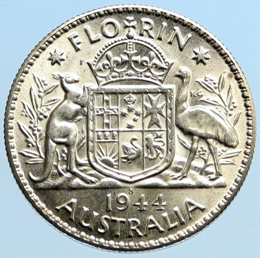 1944S AUSTRALIA Large King George VI Kangaroos VINTAGE Silver Florin Coin i96952