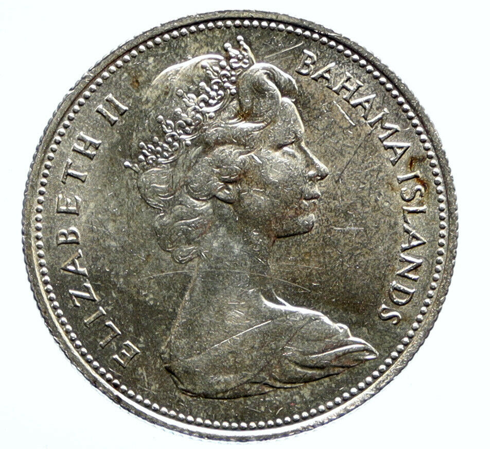 1966 BAHAMAS UK Queen Elizabeth II and Marlin FISH Silver Coin 50 Cents i96536