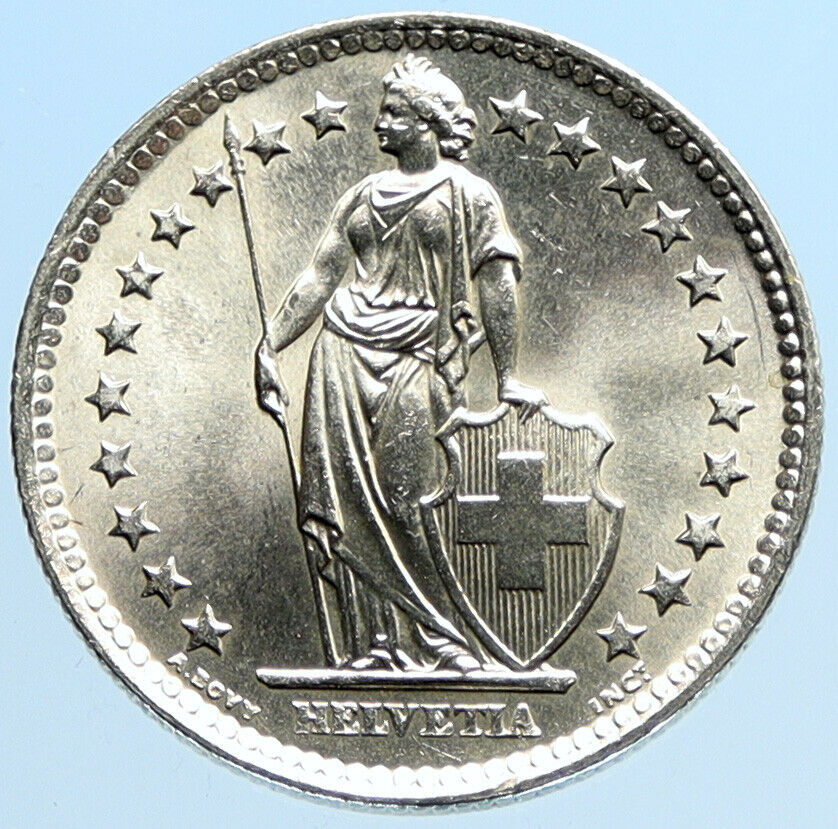 1963 B SWITZERLAND HELVETIA Symbolizes SWISS Nation Silver 2 Francs Coin i96942