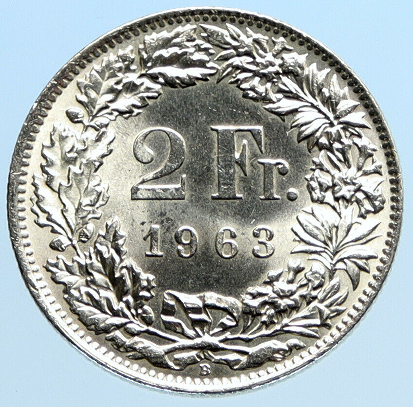 1963 B SWITZERLAND HELVETIA Symbolizes SWISS Nation Silver 2 Francs Coin i96942