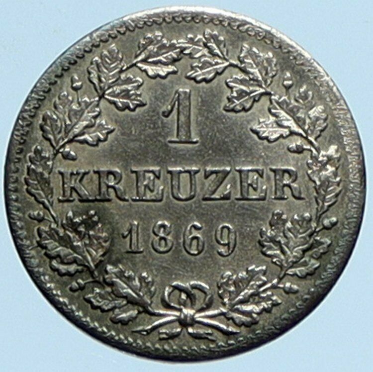 1876 WURTTEMBERG KINGDOM Germany King KARL (Charles I) Silver Mark Coin i97364