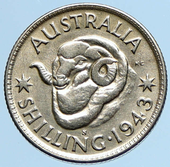 1943S AUSTRALIA King George VI of United Kingdom Silver Shilling Coin RAM i97221