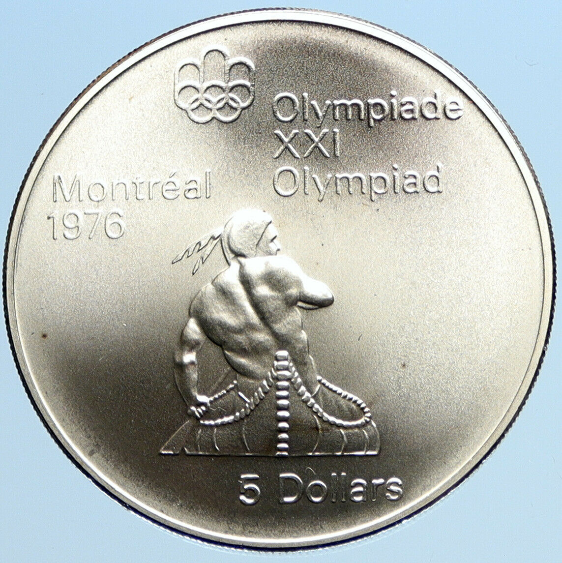 1974 CANADA Queen Elizabeth II Olympics Montreal Native BU Silver $5 Coin i97865