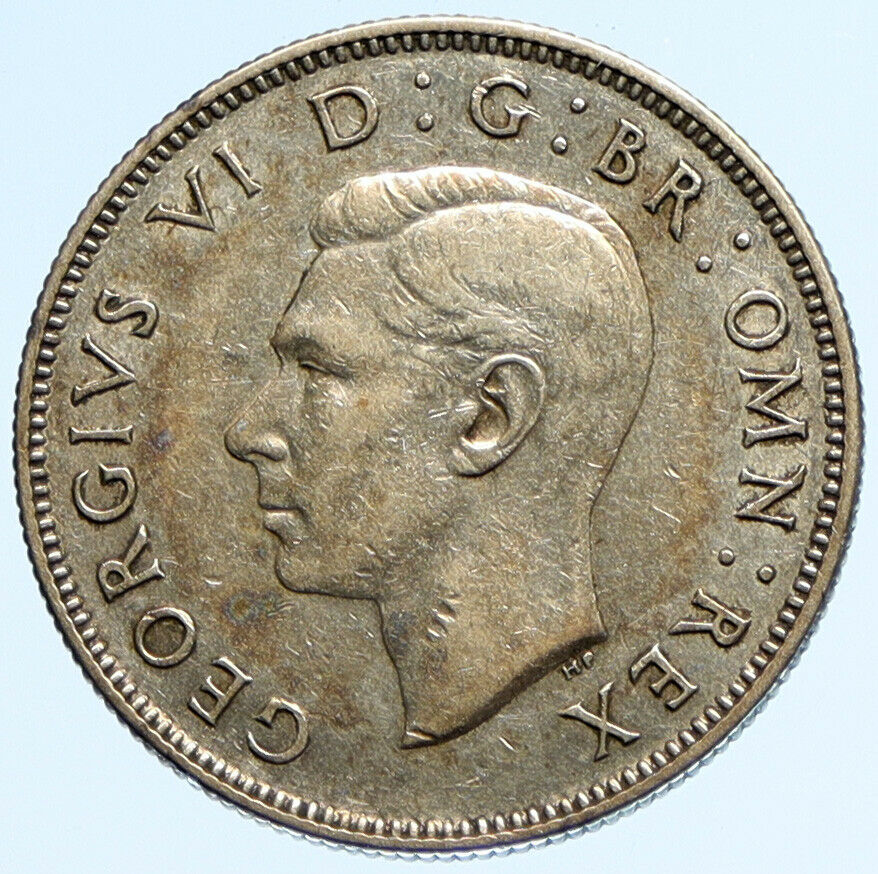 1937 United Kingdom UK Great Britain GEORGE VI w Crown Silver Florin Coin i97177