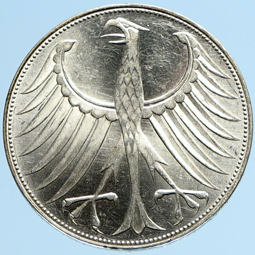 1971 G GERMANY Vintage Winged Eagle OLD German Large 5 Mark Silver Coin i97861