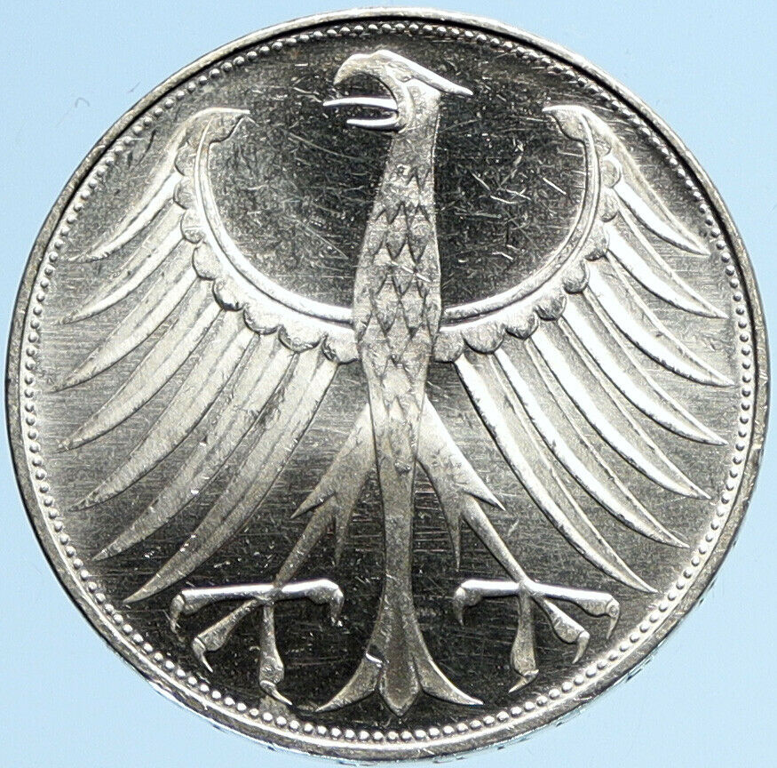1971 G GERMANY Vintage Winged Eagle OLD German Large 5 Mark Silver Coin i97862