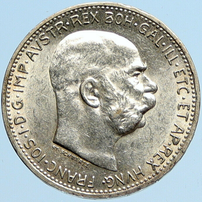 1913 AUSTRIA w KING FRANZ JOSEPH I Eagle VINTAGE Old Silver Corona Coin i97874